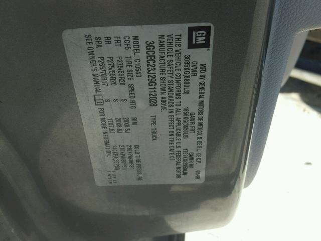 3GCEC23J29G112028 - 2009 CHEVROLET SILVERADO GRAY photo 10