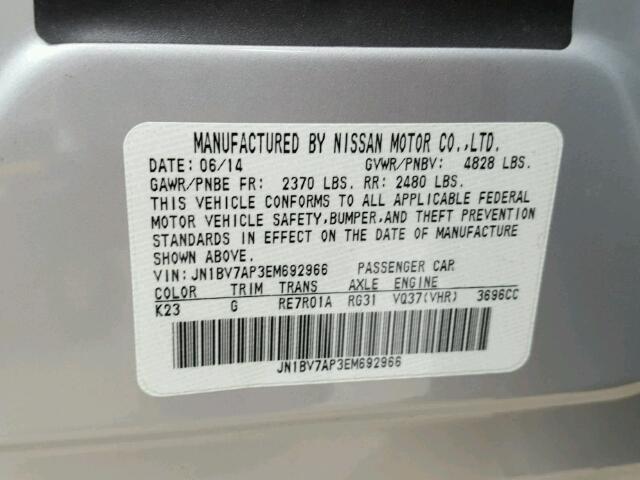 JN1BV7AP3EM692966 - 2014 INFINITI Q50 BASE SILVER photo 10