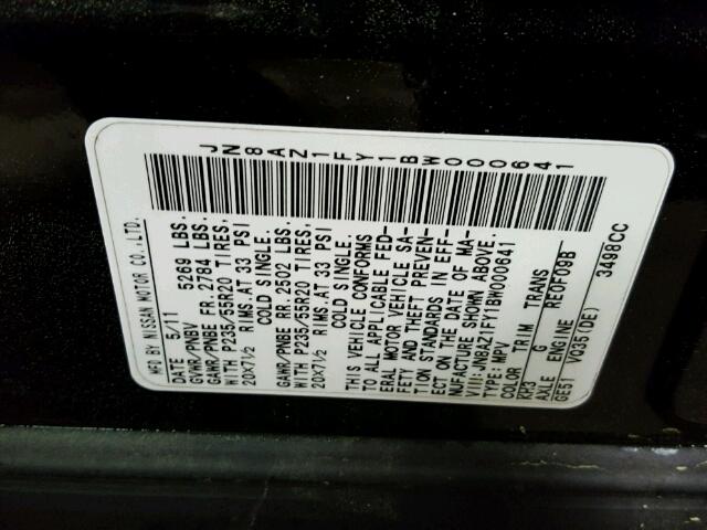 JN8AZ1FY1BW000641 - 2011 NISSAN MURANO CRO BLACK photo 10