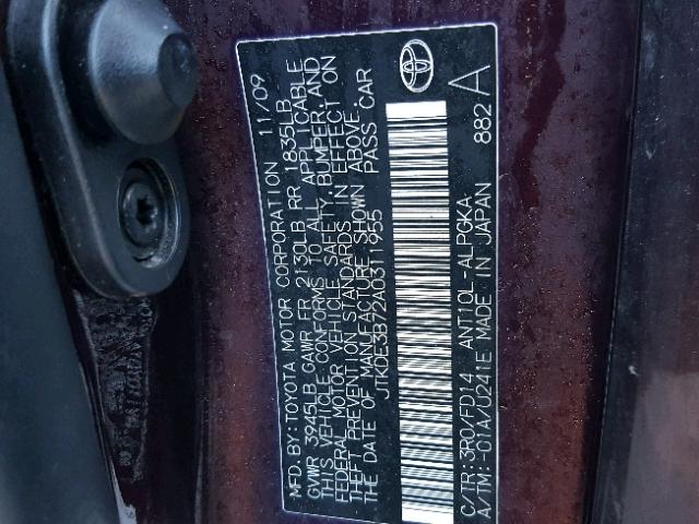 JTKDE3B72A0311955 - 2010 SCION TC PURPLE photo 10