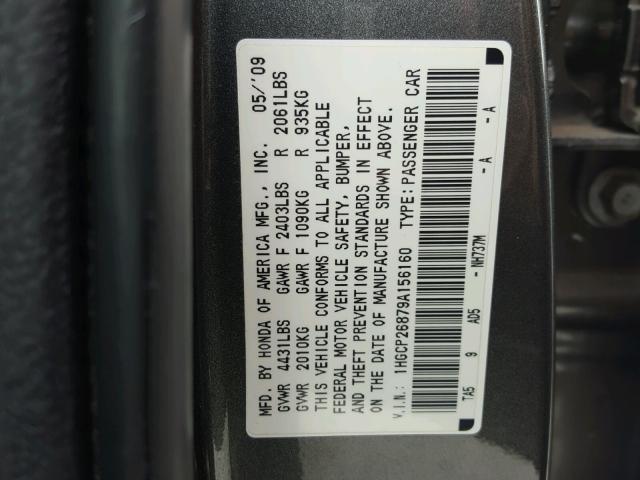 1HGCP26879A156160 - 2009 HONDA ACCORD EXL GRAY photo 10