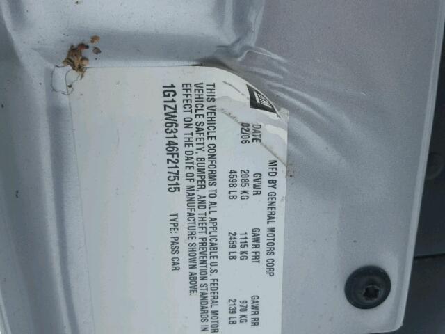 1G1ZW63146F217515 - 2006 CHEVROLET MALIBU MAX 银色 照片 10