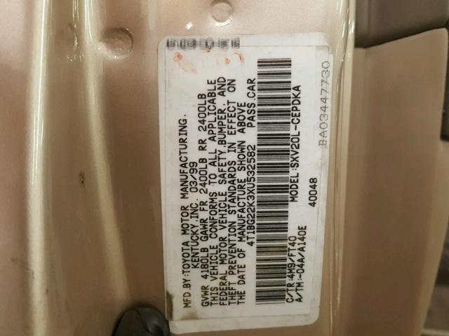 4T1BG22K3XU532582 - 1999 TOYOTA CAMRY CE GOLD photo 10