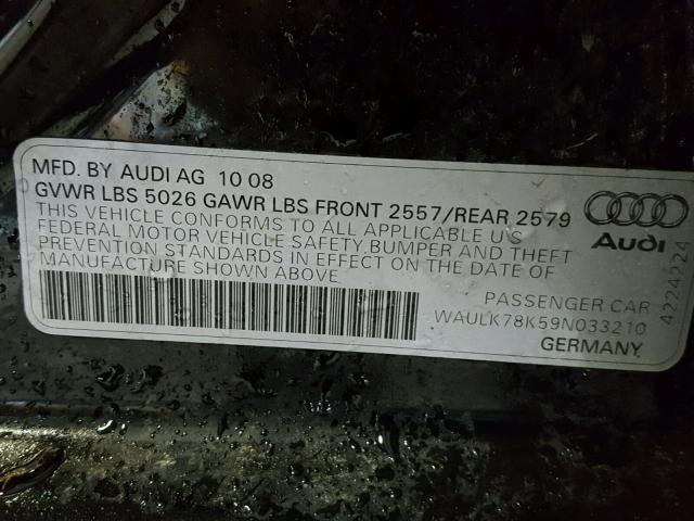 WAULK78K59N033210 - 2009 AUDI A4 3.2 QUA BLACK photo 10