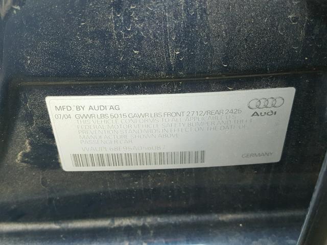 WAUPL68E95A056087 - 2005 AUDI S4 BLUE photo 10