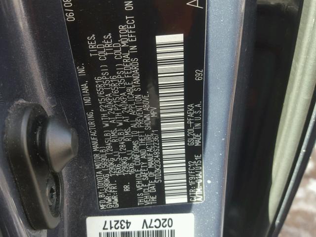 5TDZK23C48S223671 - 2008 TOYOTA SIENNA CE GRAY photo 10