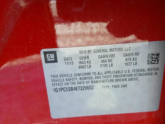 1G1PC5SB4E7229662 - 2014 CHEVROLET CRUZE LT RED photo 10