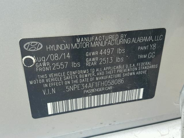 5NPE34AF1FH058086 - 2015 HYUNDAI SONATA SPO SILVER photo 10