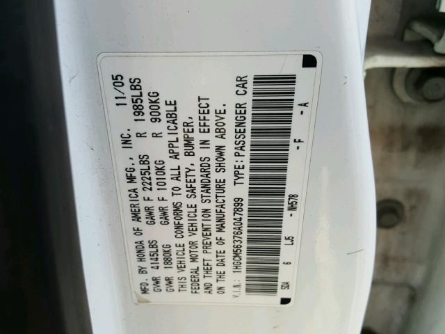 1HGCM56376A047899 - 2006 HONDA ACCORD SE WHITE photo 10