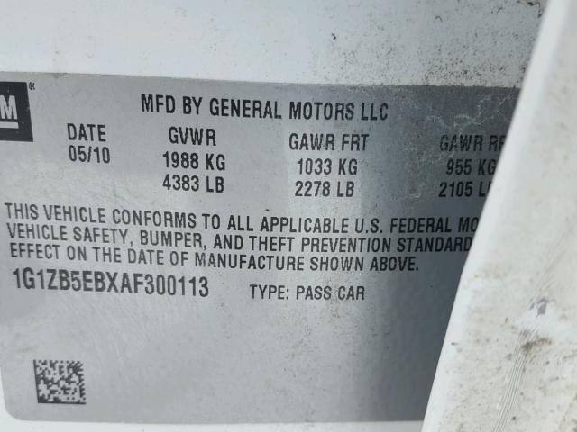 1G1ZB5EBXAF300113 - 2010 CHEVROLET MALIBU LS თეთრი ფოტო 10