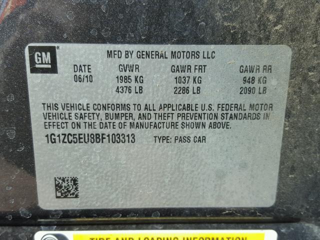 1G1ZC5EU8BF103313 - 2011 CHEVROLET MALIBU 1LT 黑色 照片 10