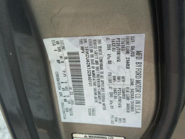 1FMZU62K13ZB40101 - 2003 FORD EXPLORER X BROWN photo 10