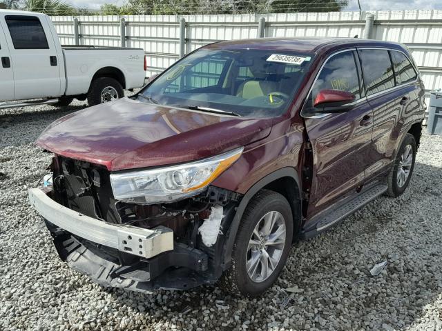 5TDZKRFH8GS176742 - 2016 TOYOTA HIGHLANDER BURGUNDY photo 2