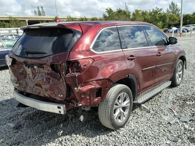 5TDZKRFH8GS176742 - 2016 TOYOTA HIGHLANDER BURGUNDY photo 4