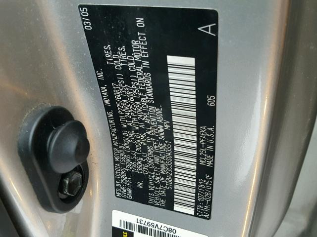 5TDBA23C35S043551 - 2005 TOYOTA SIENNA LE SILVER photo 10