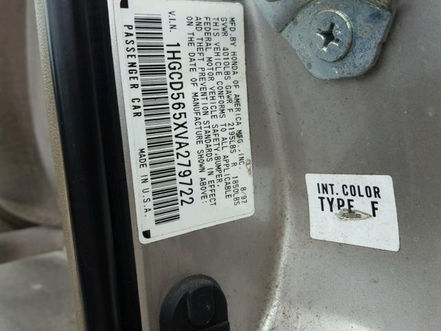 1HGCD565XVA279722 - 1997 HONDA ACCORD EX SILVER photo 10