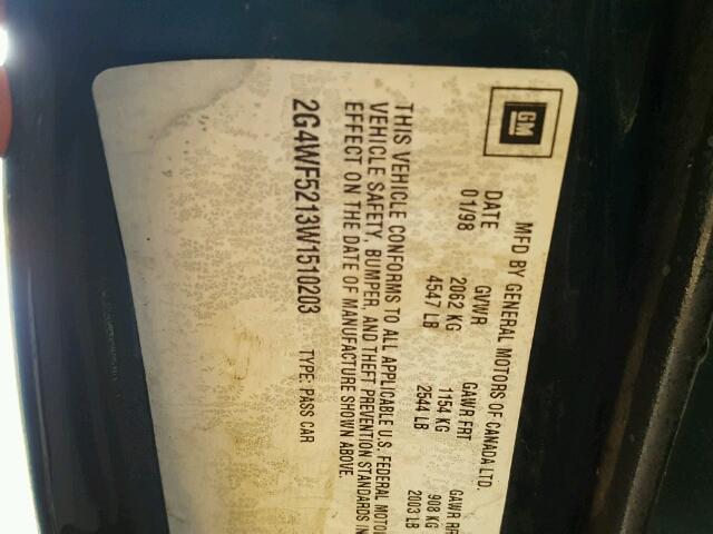 2G4WF5213W1510203 - 1998 BUICK REGAL GS 绿色 照片 10