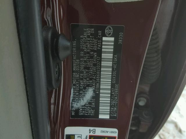 4T1BK36B68U303717 - 2008 TOYOTA AVALON XL MAROON photo 10