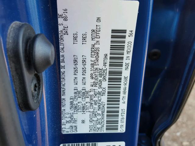 3TMAZ5CNXHM028427 - 2017 TOYOTA TACOMA DOU BLUE photo 10