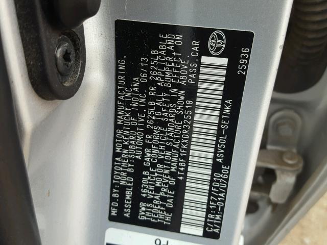 4T4BF1FKXDR325518 - 2013 TOYOTA CAMRY L SILVER photo 10