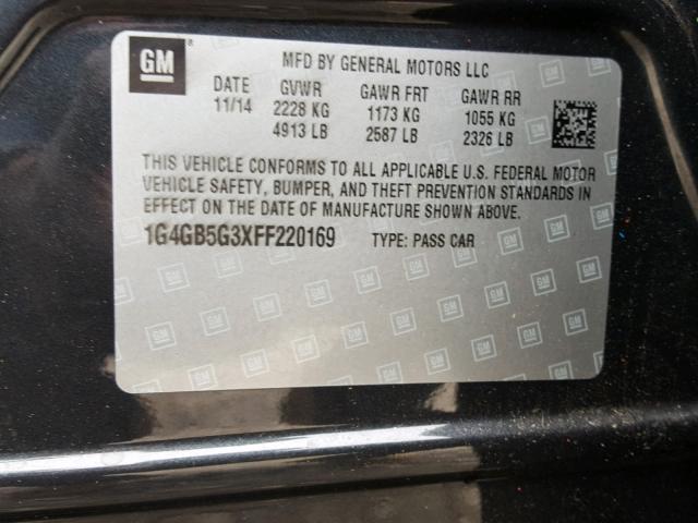 1G4GB5G3XFF220169 - 2015 BUICK LACROSSE GRAY photo 10