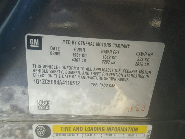 1G1ZC5EB4A4110512 - 2010 CHEVROLET MALIBU 1LT 灰色 照片 10