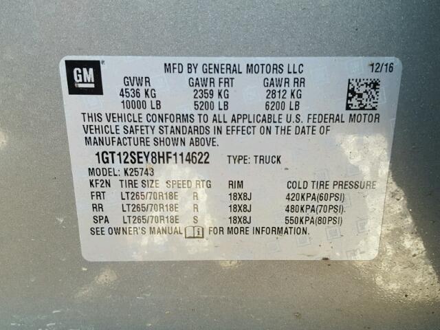 1GT12SEY8HF114622 - 2017 GMC SIERRA K25 GRAY photo 10