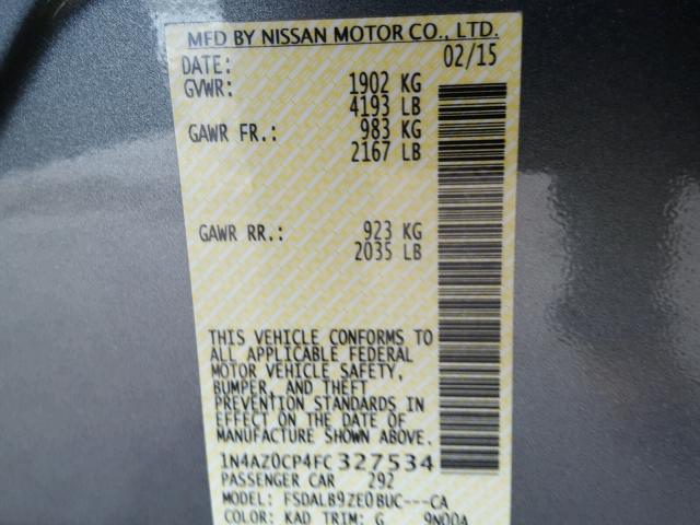 1N4AZ0CP4FC327534 - 2015 NISSAN LEAF S GRAY photo 10