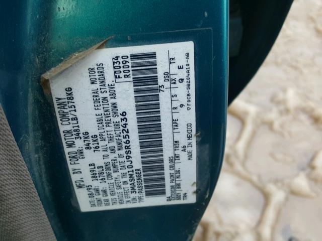 3MASM10J9SR652436 - 1995 MERCURY TRACER BAS GREEN photo 10