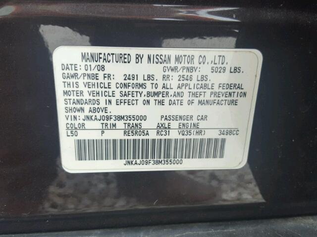 JNKAJ09F38M355000 - 2008 INFINITI EX35 BASE PURPLE photo 10