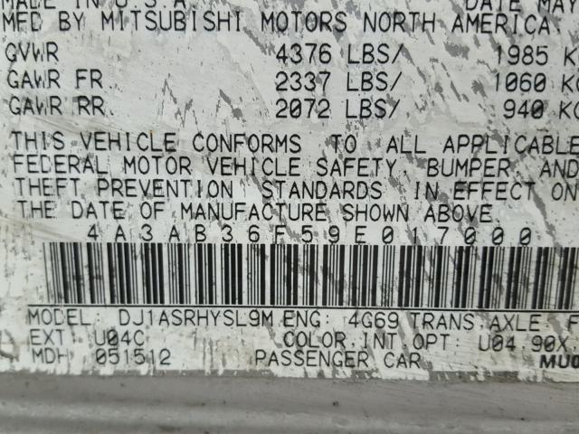 4A3AB36F59E017000 - 2009 MITSUBISHI GALANT ES SILVER photo 10