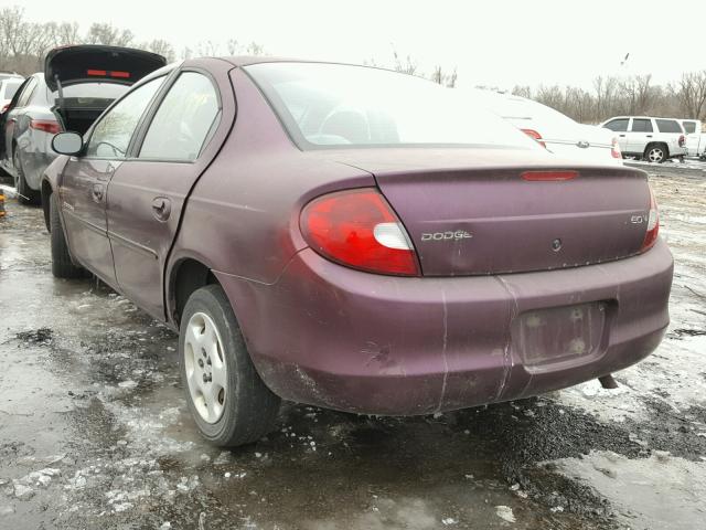 1B3ES46C8YD717051 - 2000 DODGE NEON BASE PURPLE photo 3