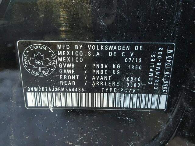 3VW2K7AJ3EM354485 - 2014 VOLKSWAGEN JETTA BASE 黑色 照片 10