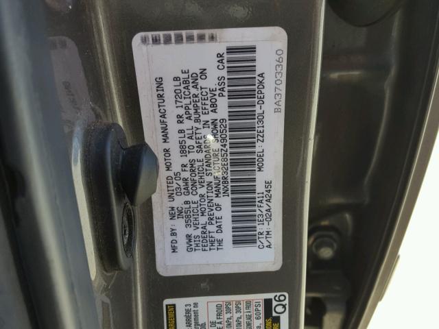 1NXBR32E85Z490529 - 2005 TOYOTA COROLLA CE GRAY photo 10