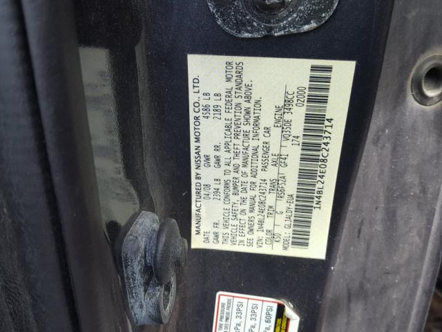 1N4BL24E08C243714 - 2008 NISSAN ALTIMA 3.5 GRAY photo 10