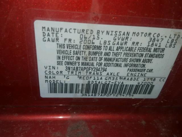 3N1AB7AP0FY294794 - 2015 NISSAN SENTRA S RED photo 10