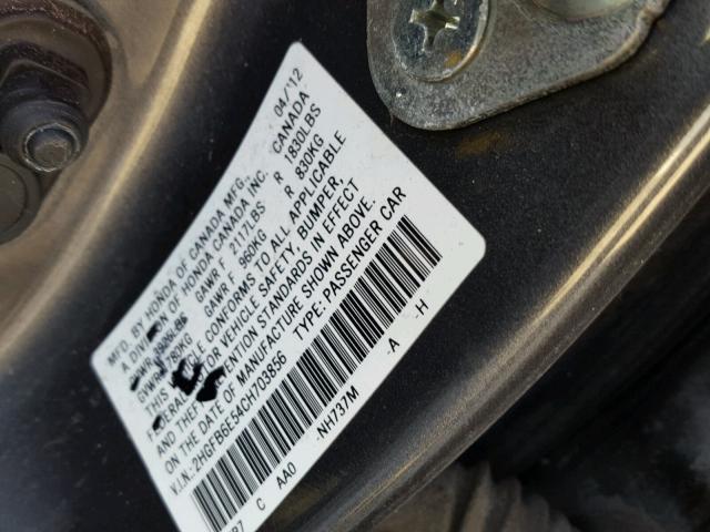 2HGFB6E54CH703856 - 2012 HONDA CIVIC SI GRAY photo 10