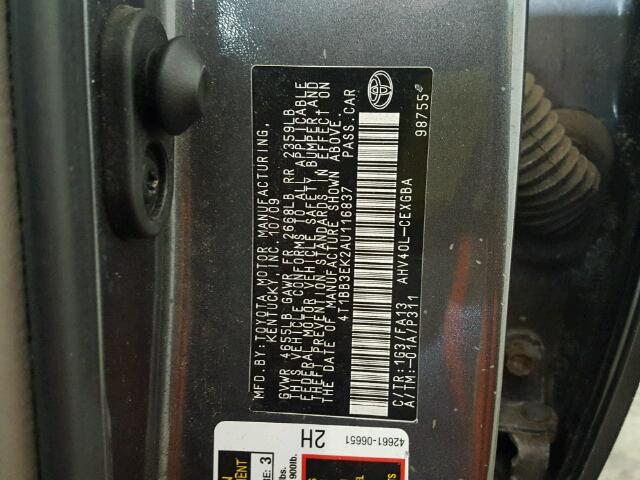 4T1BB3EK2AU116837 - 2010 TOYOTA CAMRY HYBR GRAY photo 10