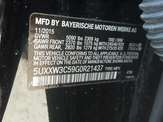 5UXXW3C59G0R21437 - 2016 BMW X4 XDRIVE2 BLACK photo 10