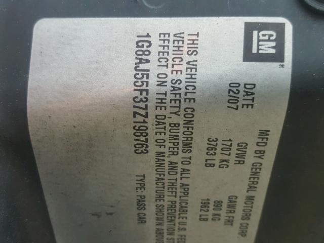 1G8AJ55F37Z198763 - 2007 SATURN ION LEVEL GRAY photo 10