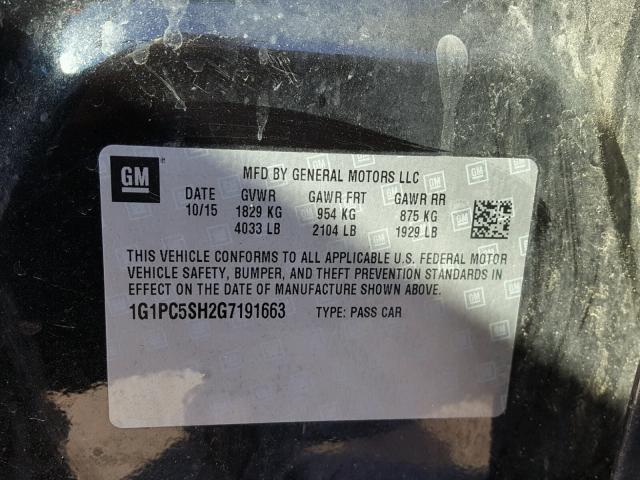 1G1PC5SH2G7191663 - 2016 CHEVROLET CRUZE LIMI BLACK photo 10