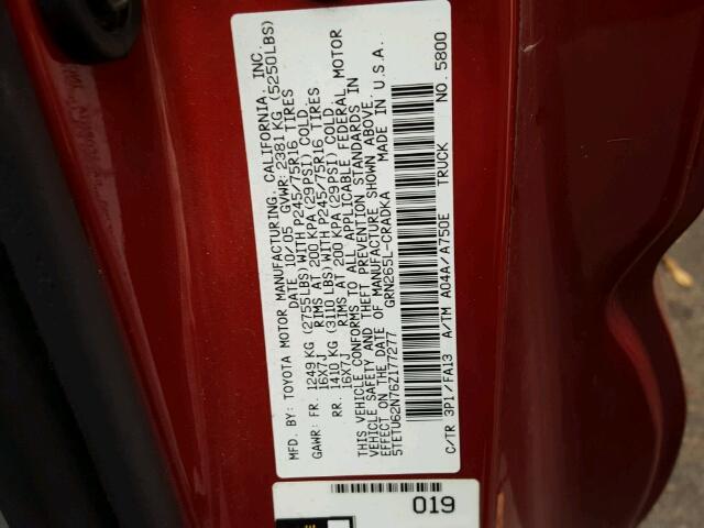 5TETU62N76Z177277 - 2006 TOYOTA TACOMA PRE RED photo 10