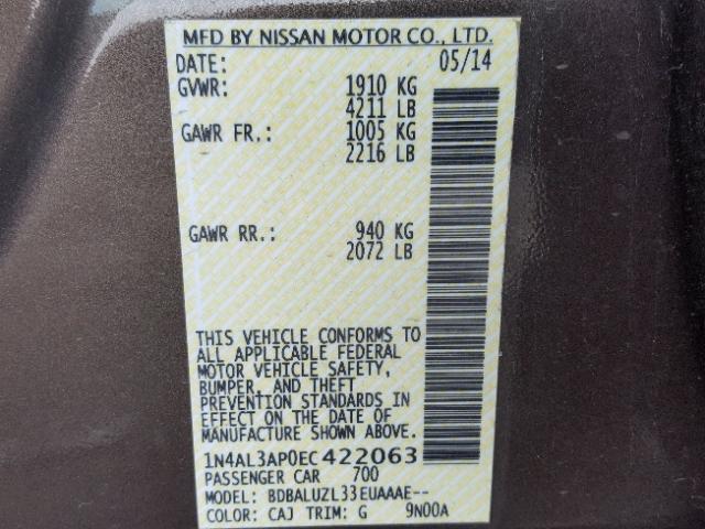 1N4AL3AP0EC422063 - 2014 NISSAN ALTIMA 2.5 BROWN photo 10