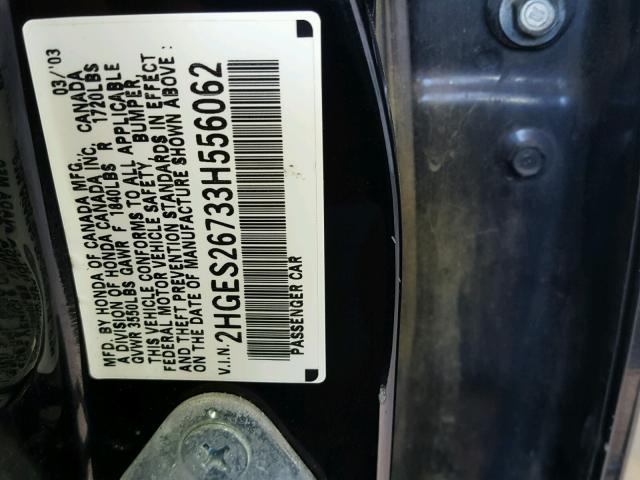 2HGES26733H556062 - 2003 HONDA CIVIC EX BLACK photo 10