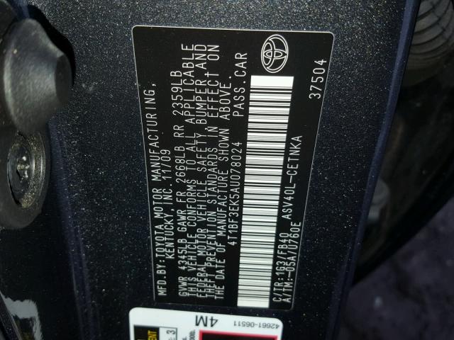 4T1BF3EK5AU078024 - 2010 TOYOTA CAMRY BASE GRAY photo 10