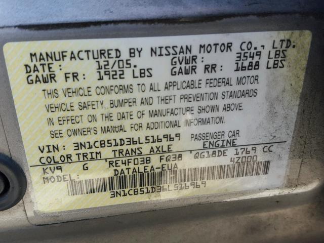 3N1CB51D36L516969 - 2006 NISSAN SENTRA 1.8 GOLD photo 10