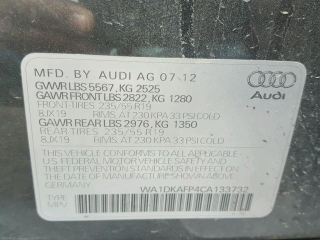 WA1DKAFP4CA133732 - 2012 AUDI Q5 PREMIUM GRAY photo 10