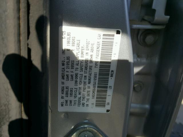 1HGCM56465A165661 - 2005 HONDA ACCORD LX SILVER photo 10