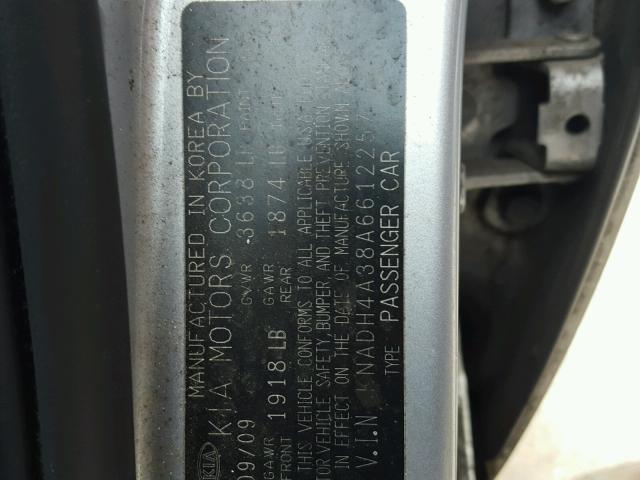 KNADH4A38A6612257 - 2010 KIA RIO LX Մոխրագույն լուսանկար 10