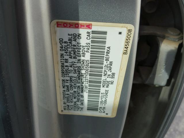 JTDBT1237Y0065825 - 2000 TOYOTA ECHO SILVER photo 10